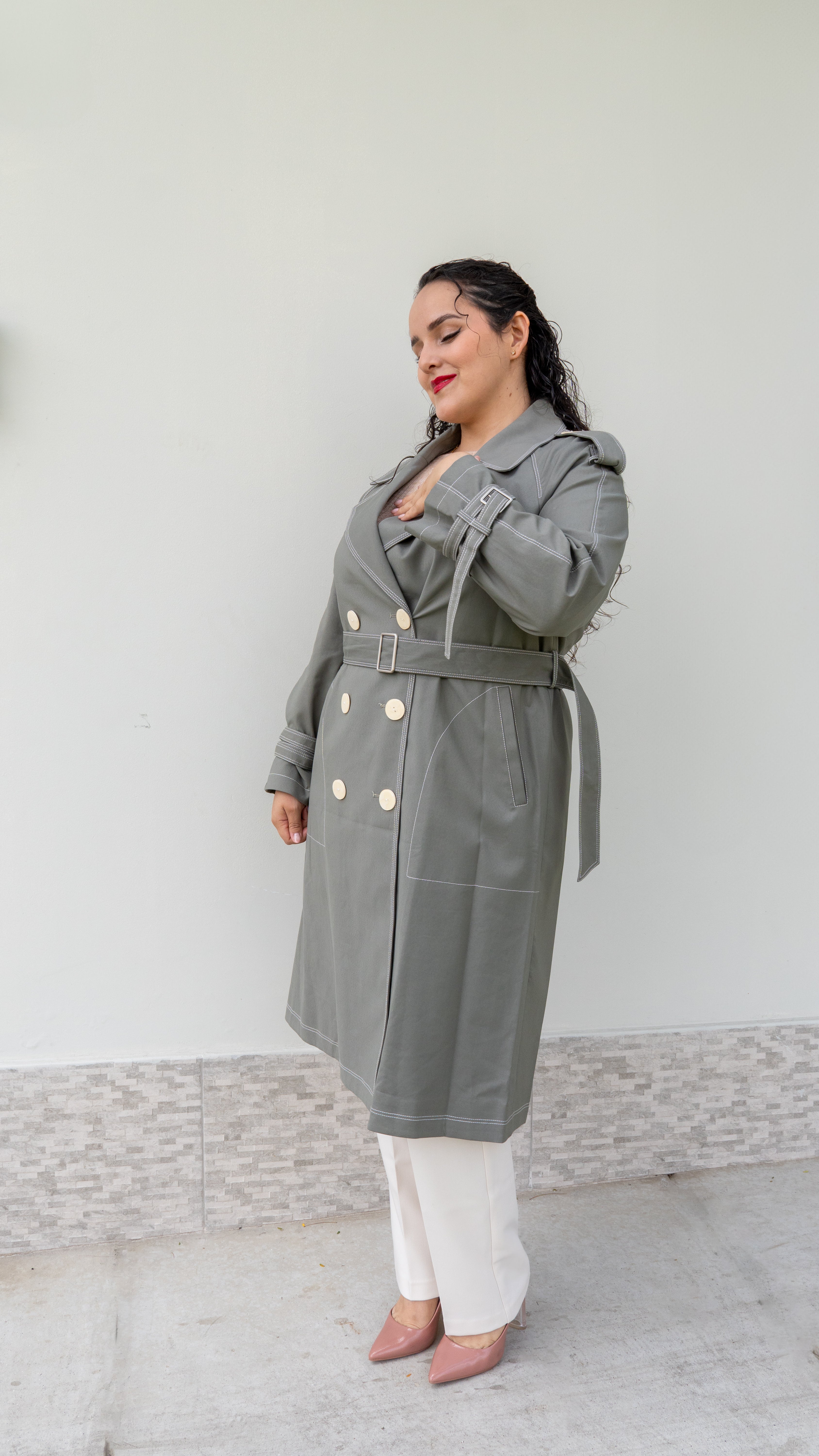 Gabardina larga ladrillo